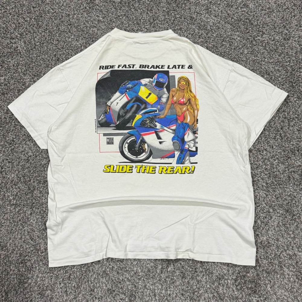 Vintage 90s Turn One Motorcycle Biker T-Shirt Oneita Mens XXL Single Stitch USA